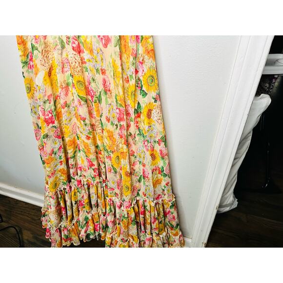 MAC DUGGAL Yellow Floral Chiffon Lace Up Tie Up Back Gown Dress - Picture 12 of 16